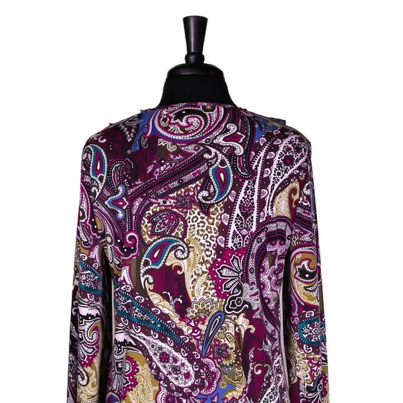 Chico's Women's Blouse Multicolor Paisley Stretch Ruffle V-Neck Shirt Top 1 M/8 - Picture 7 of 8